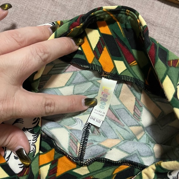 LuLaRoe OS Leggings Green Christmas Star KALEIDOSCOPE SANTA Vintage Retro - Picture 6 of 6